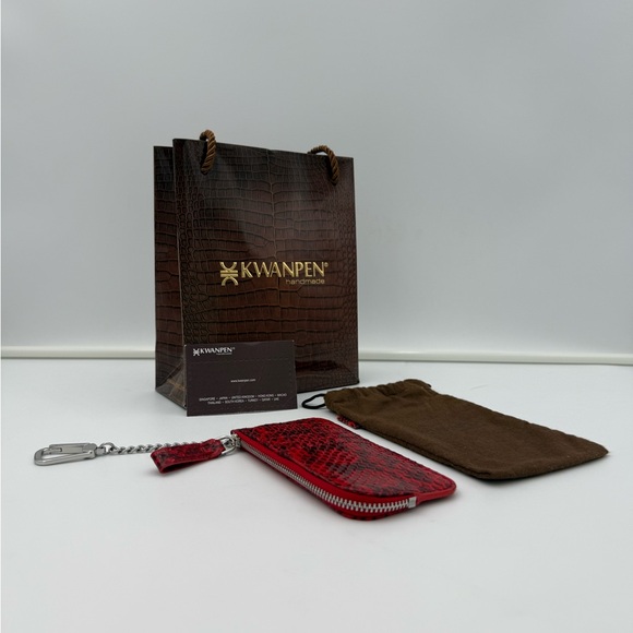 KWANPEN 1938 • Red Exotic Genuine SNAKESKIN Key Clay Bag Charm w/ Palladium - Picture 2 of 16